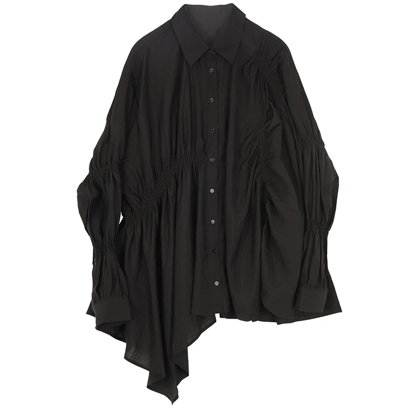 2019 Новый Нерегулярные Женщины блузка с длинными рукавами слоеного однотонная