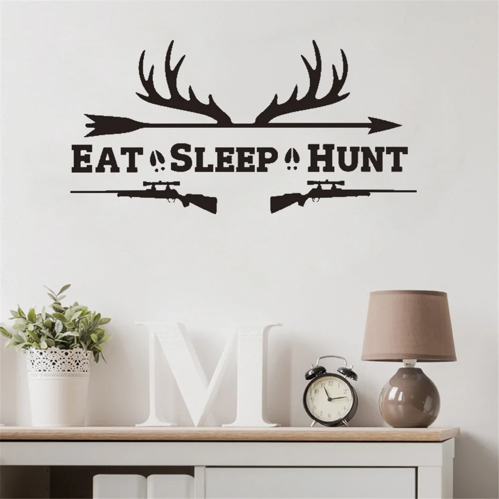 

Eat Sleep Hunt Wall Sticker Quote Wall Decal For Living Room Rifle Racks Deer For Bedroom Kids Room Vinyl Decor DW20666