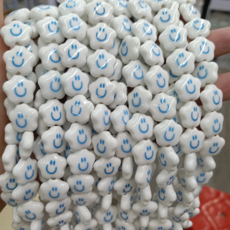 

10pcs 15mm Plum Blossom Smiling Face Ceramic Beads For Jewelry Making DIY Loose Spacer White Bead Fit Bracelet Necklace