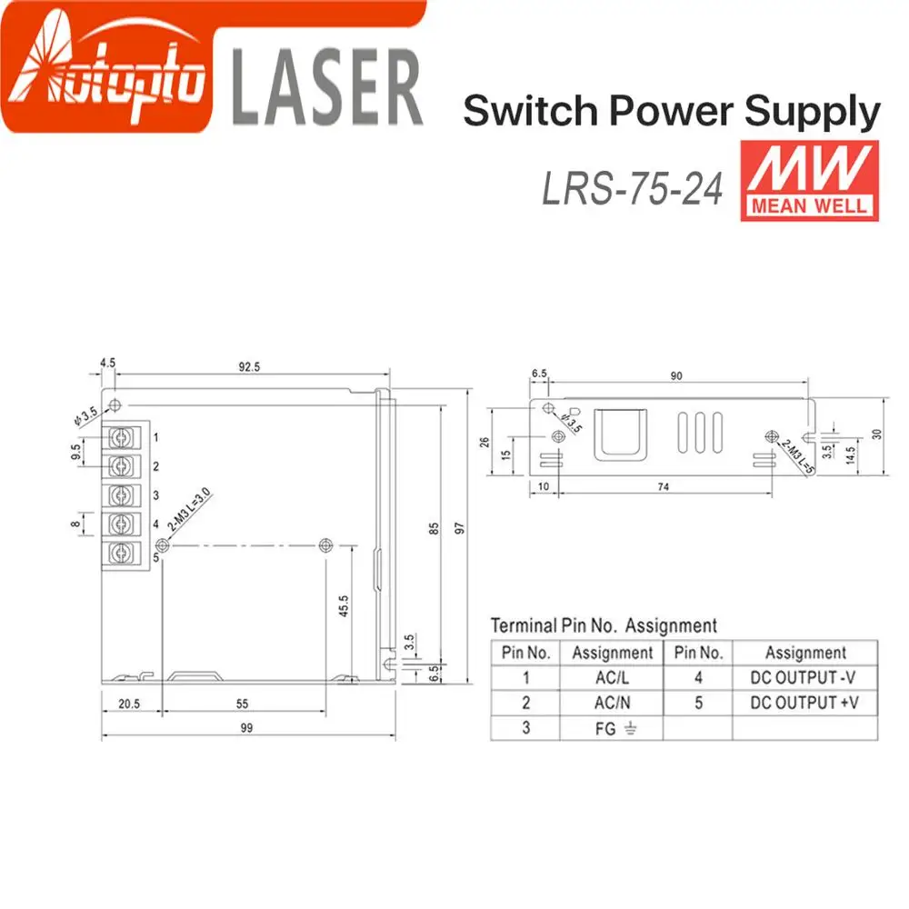 Meanwell LRS-75 импульсный источник питания переключатель питания 5 в 12 В 15 в 24 в 36 в 48 в 75 Вт MW тайваньский бренд для лазерного Contro