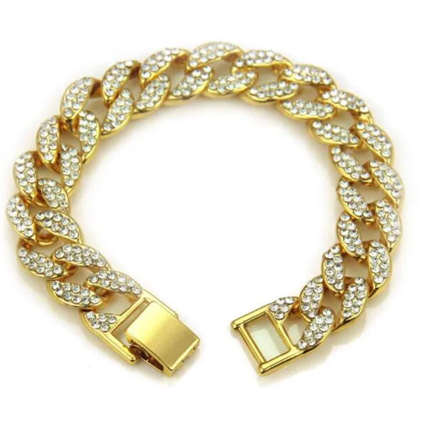 3 Хип-хоп Bling Iced Out мужской Рэппер браслет полный стразы проложить золотой цвет кубинские звенья цепи браслеты для мужчин ювелирные изделия - Окраска металла: 3