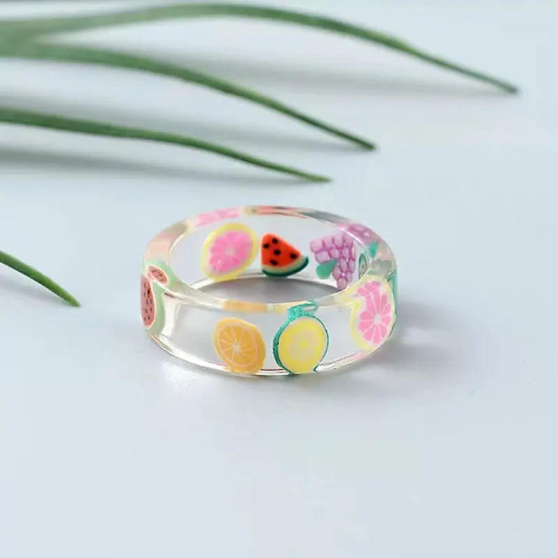 

Fashion Girl Fruits Flower Frog Butterfly Bowknot Acrylic Resin Rings Vintage Transparent Aesthetic Lady's Finger Jewellery