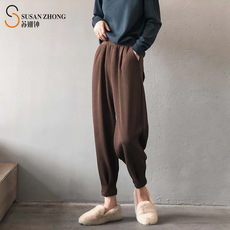 Брюки женские длинные трикотажные штаны из плотной ткани свободные брюки