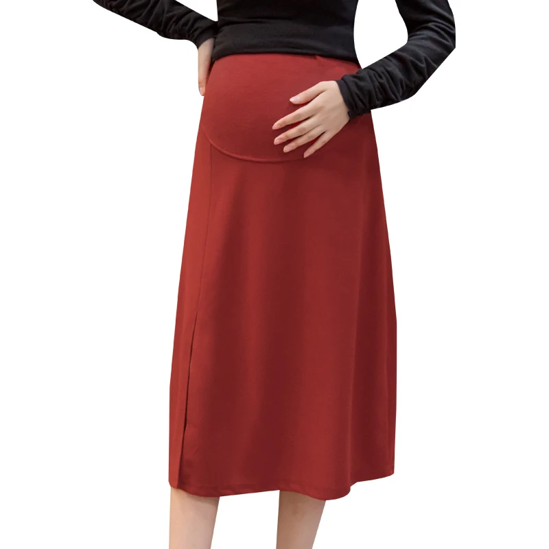 

6075# Summer Korean Fashion Maternity Skirts Side Splits Black A Line Elastic Waist Belly Clothes for Pregnant Women Pregnancy