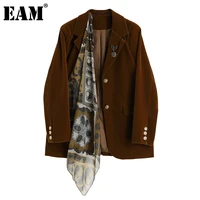 eam women pattern printed velvet blazer new lapel long sleeve loose fit jacket fashion tide spring autumn 2021 1da305