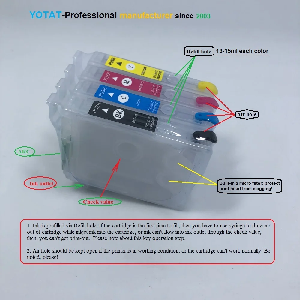 Многоразовый чернильный картридж YOTAT T1711 T1712 T1713 T1714 для Epson|Чернильные картриджи| |