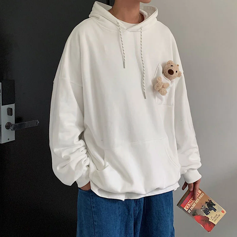 

Мужская хлопковая толстовка с капюшоном и принтом медведя, 4 цвета