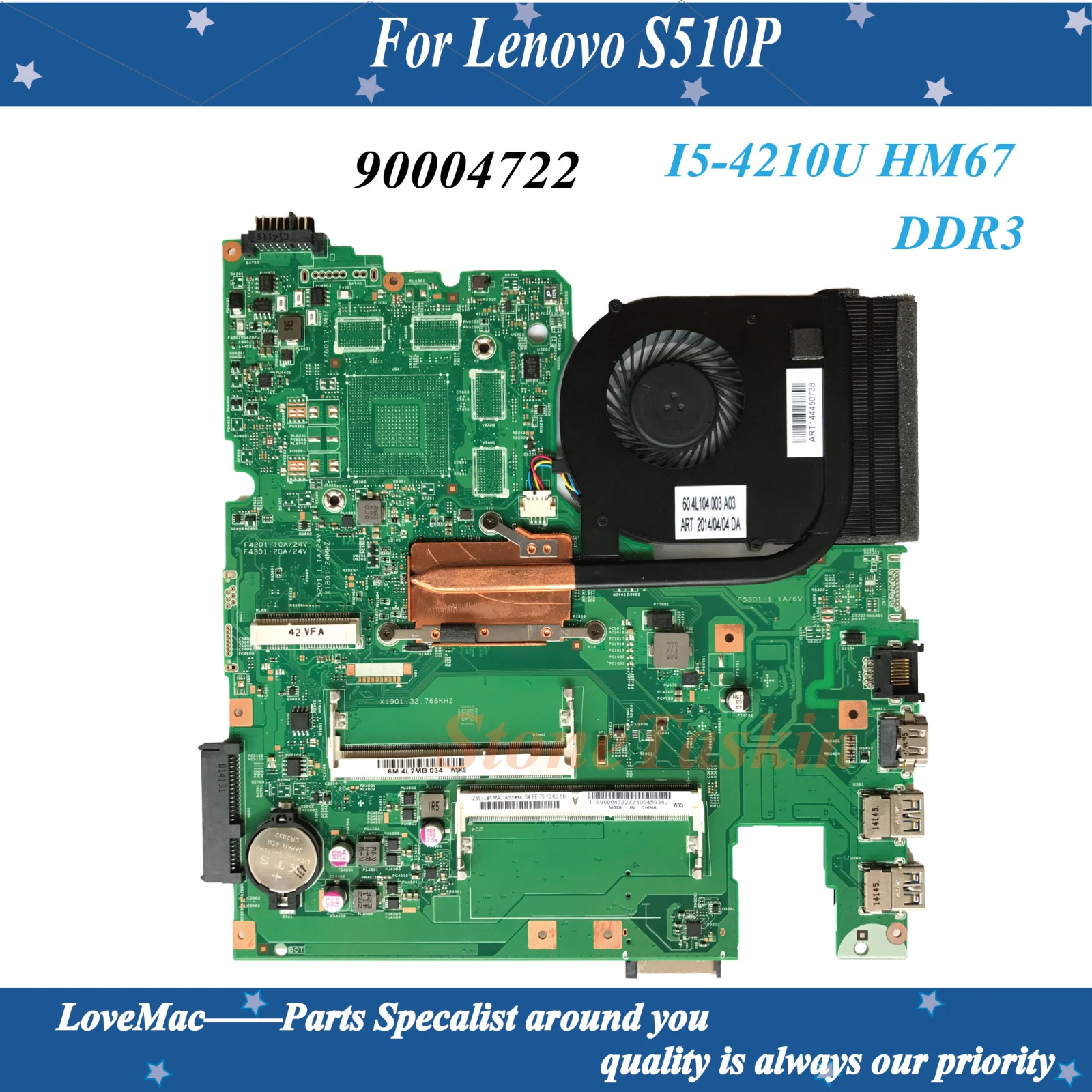 Высокое качество 90004722 для Lenovo Ideapad S510P материнская плата ноутбука SR1EF I5-4210U CPU DDR3L 100%