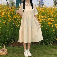 2021 japanese sweet lovely lolita dresses summer the new loose lapel dress women soft girl kawaii solid color a word shirt dress