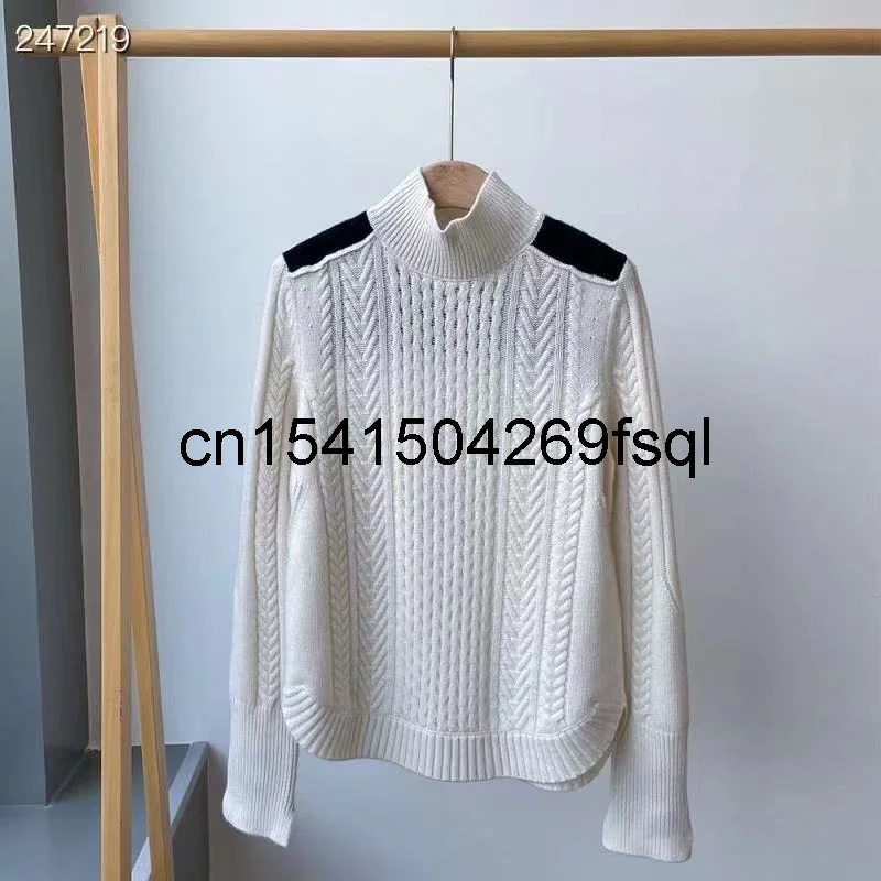 

New 2021 Winter Runway Vintage Cashmere Pullover Women Sweater O-neck Contrast Color Patchwork Long Sleeve Knitted Jumper