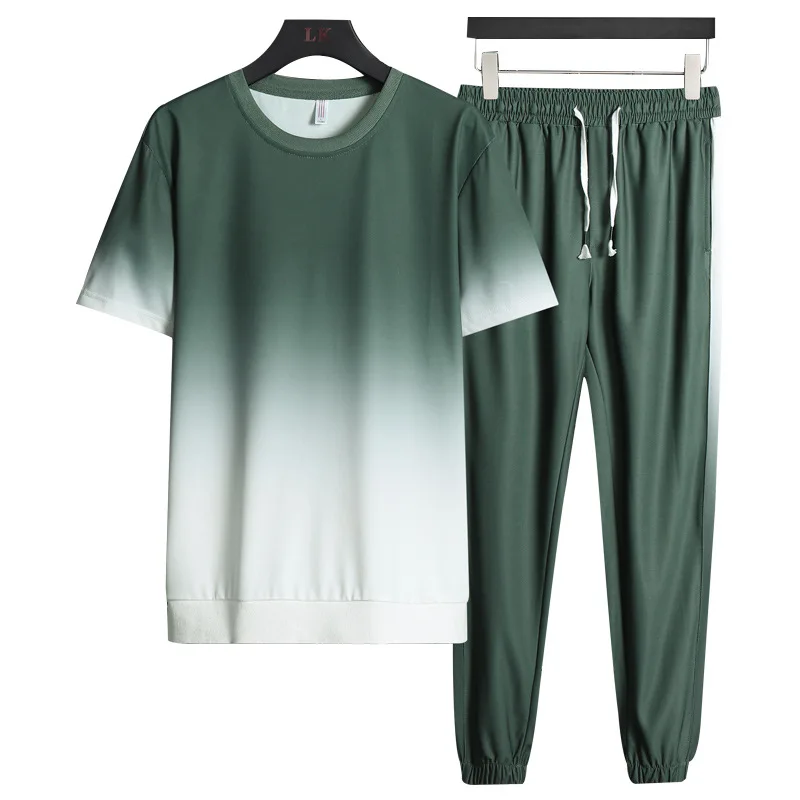 

Summer new Short Sleeve T-shirt men's suit personalized fashion printing sports casual trousers two piece set summer Casual men