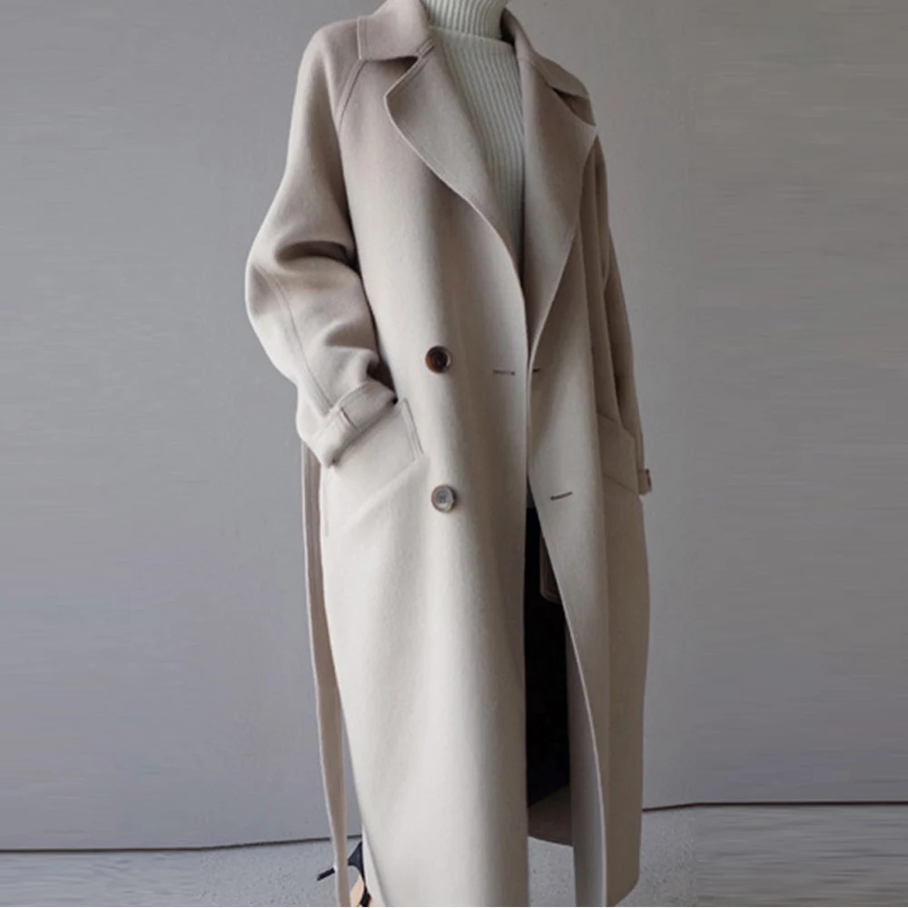 Женское пальто белое шерстяное в Корейском стиле модный офисный Тренч размера