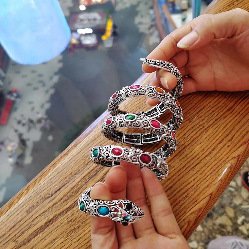 Винтажные Панк Стразы в виде животных хип-хоп кристалл змея браслеты и Ретро Змея