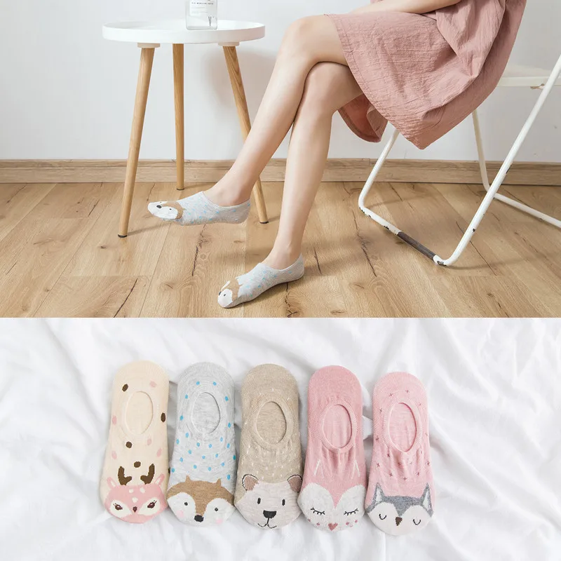 5 пар хлопковых женских тапочек повседневные забавные летние женские носки до