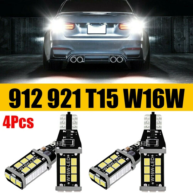 

4Pcs Bright White Canbus LED Bulb for Car Backup Reverse Lights 912 921 T15 W16W