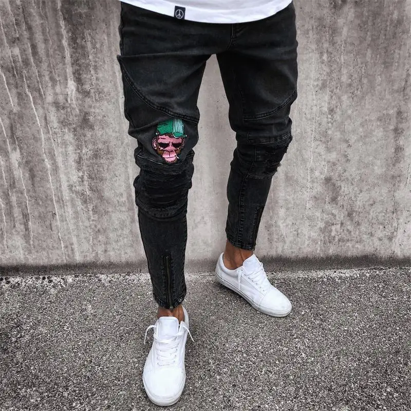 

2018 European And American Black Jeans Men's New Zipper Direct Sales From Cross Border Manufacturers