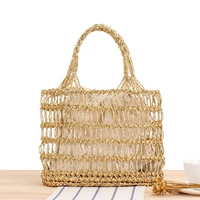 gold silver straw bag handbag women summer rattan bag girls handmade woven beach drawstring shoulder bags bohemia handbags purse