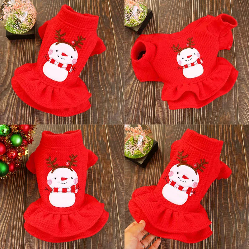 Рождественское красное платье для собаки Осень зима юбка снеговика в стиле