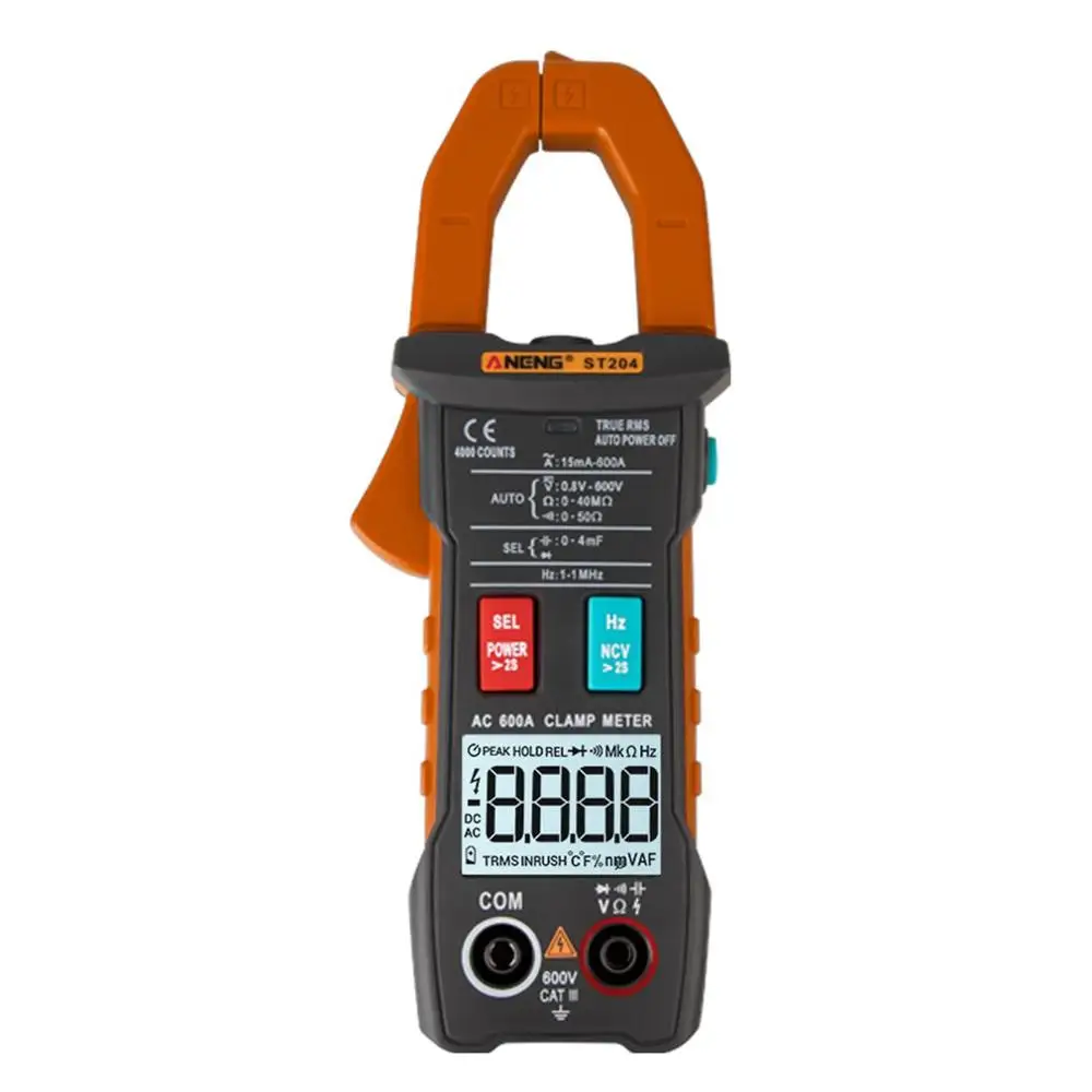 Orange ANENG Автоматический цифровой токоизмерительный клещи 4000 отсчетов постоянного/переменного тока, токоизмерительный зажим, аналоговый мультиметр True RMS ST204 NCV тест - Color: Orange