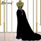 Золотистое вечернее платье с бисером 2021, арабское черное бархатное длинное платье с разрезом для выпускного вечера, бальное платье со шлейфом, последний дизайн