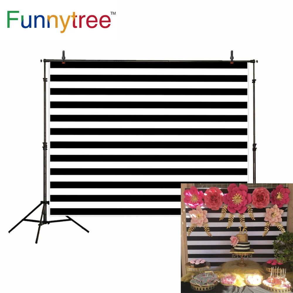 Фон для фотосъемки Funnytree в черно-белую полоску день рождения свадьвечерние