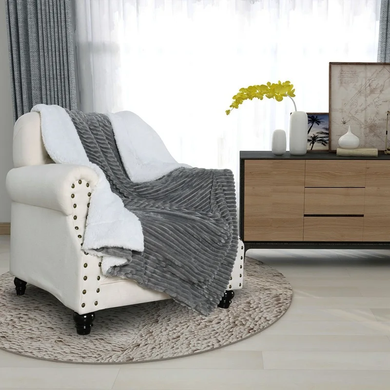 Фланелевое двухцветное одеяло в крупную полоску офисное шерстяное утяжеленное