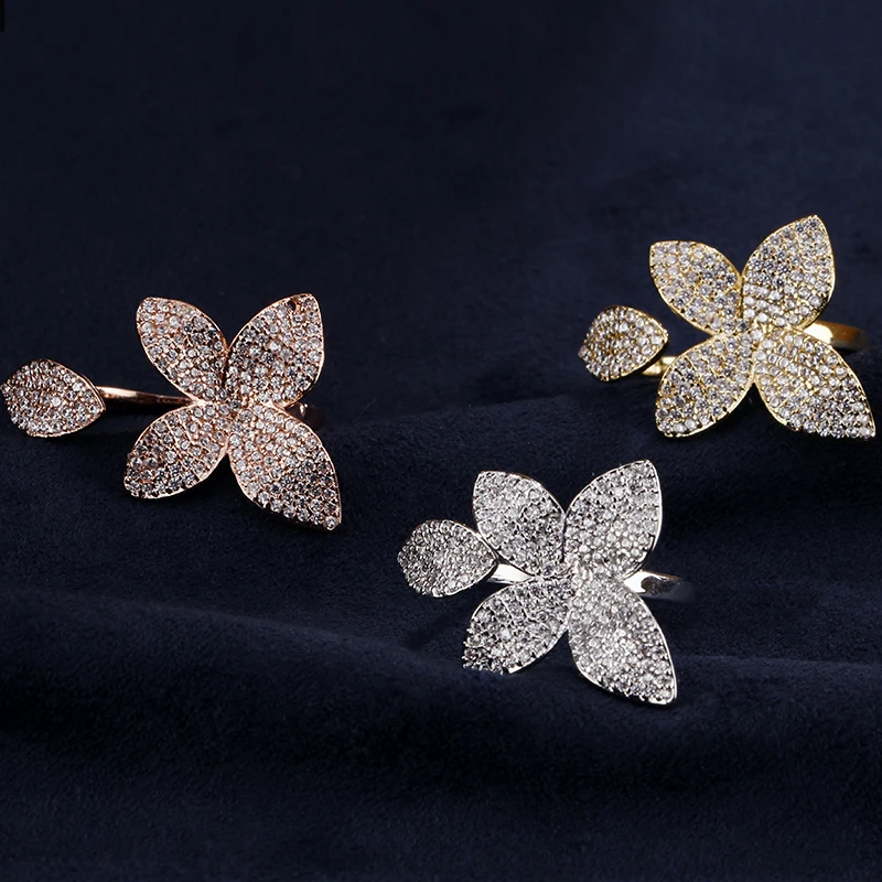 UILZ мода большой лист кольца с камнями проложить настройки цветочный дизайн