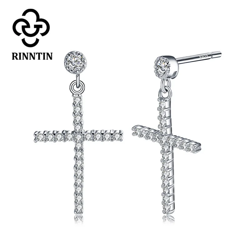 

Rinntin S925 Pure Silver Simple Cross Earnail Temperament Platinum Women's Earrings Zircon Earrings