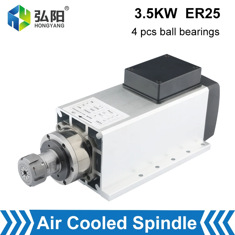 

3.5 KW ER25 Spindle Motor 220V 4pcs Bearing 24000rpm Square Air-Cooled Mounting Flange For CNC Milling Machine Engraving Machine