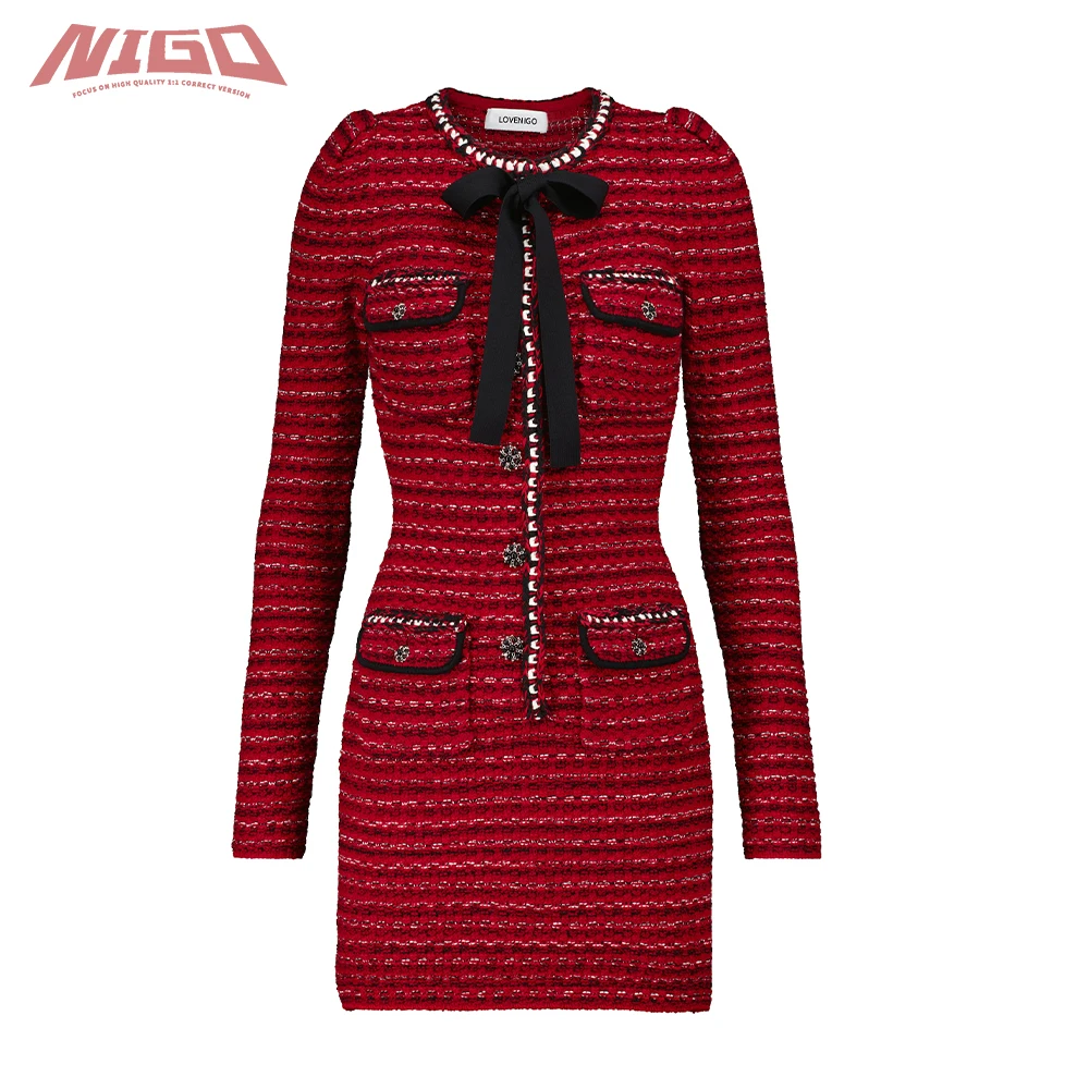 

Женское трикотажное платье NIGO MS 21ss с украшением, мини-юбка om # nigo59811