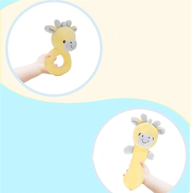 

1pc 2020 New Style Baby Cartoon Gray Elephant Yellow Deer Cute Plush Rattle Bell Newborn Hand Grip Toy Soft Portable Crib Doll