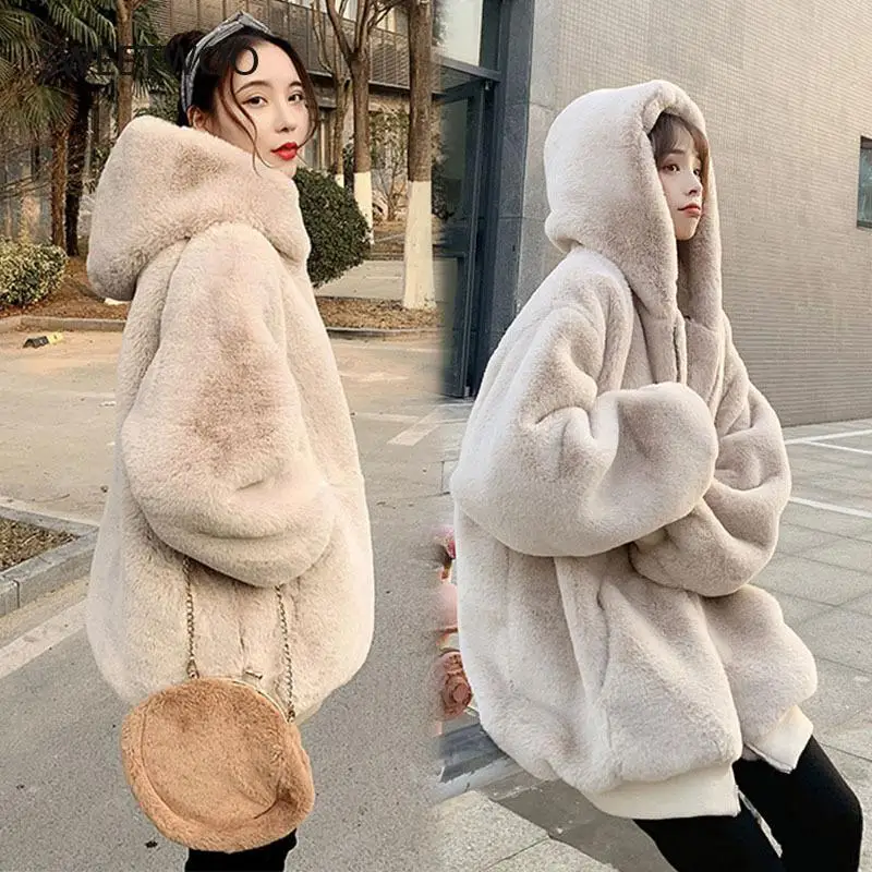 Женская Шуба из искусственного кроличьего меха зимняя куртка с - Цена: 1238.22