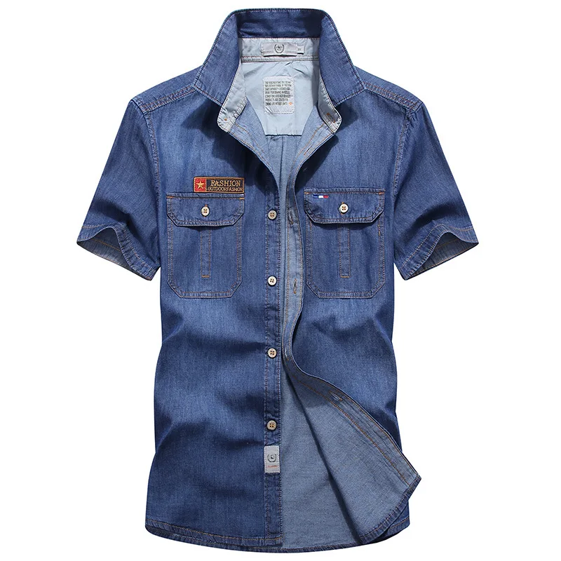 

New Men's Denim Shirts Summer Short Sleeve Fashion Men Casual Blue Shirt Slim Camisa Jeans Masculina Denim Shirt Plus Size 4XL