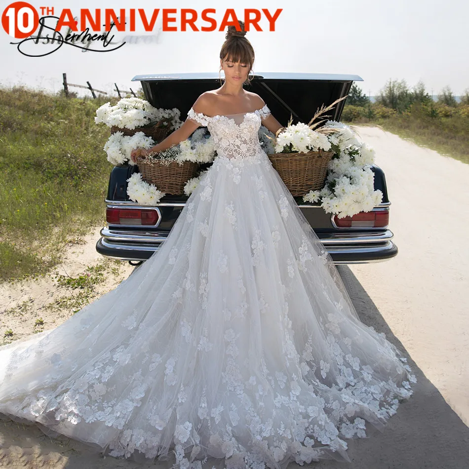 

BAZIIINGAAA Luxury Wedding Dress V-neck Card Shoulder Wedding Dress Sexy Backless 3D Decal Bride Support Tailor-made