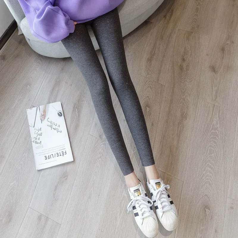 Autumn New Style Hong Kong-flavored Cotton Thread High Waist Large Size Nine Points Pants Can Not Drop Powder Glitter Base Wear | Женская