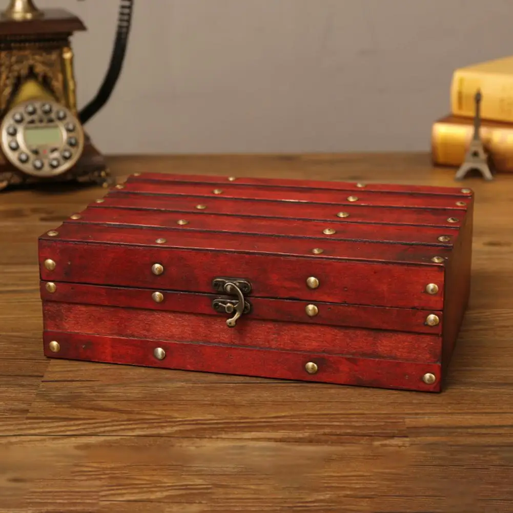 

Trinket Box Storage Box Lock Clasp Dust-Proof Wooden Stuff Documents Container Home Decor