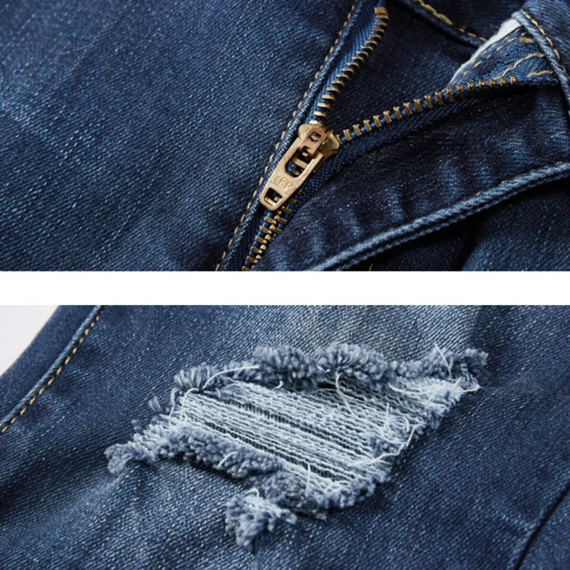 

Denimcolab Classic Blue 2021 Fashion Holes Jeans Pants Women Casual Ripped Pencil Pants Jeans Ladies Slim Fit Jeans Trousers