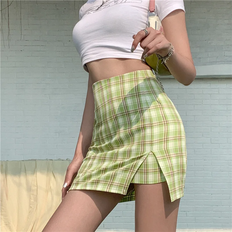 Женская клетчатая юбка с высокой талией винтажная мини для активного отдыха в