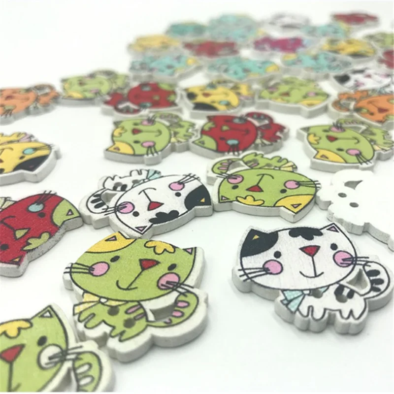 

50pcs Cute Kitten Shape Wooden Decorative Buttons for Clothing Baby Handicraft Accessories Scrapbooking Buttons Wooden Buttons