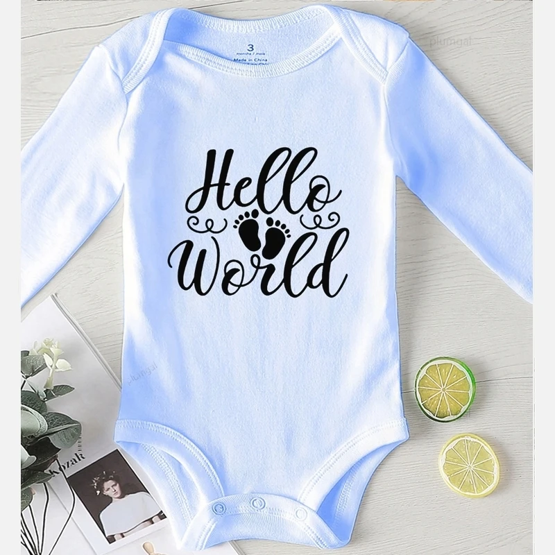 Одежда для младенцев стопы принт Hello World спортивный костюм наряды новорожденных
