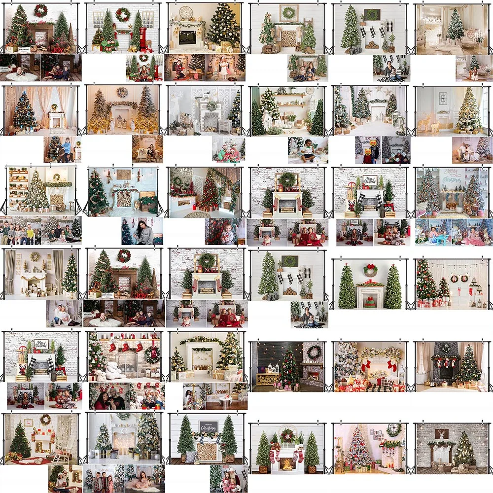 

Christmas Living Room Backdrop Shoot Xmas Trees Fireplace Family Portrait Background Wreath Winter Party Decorations Props Photo