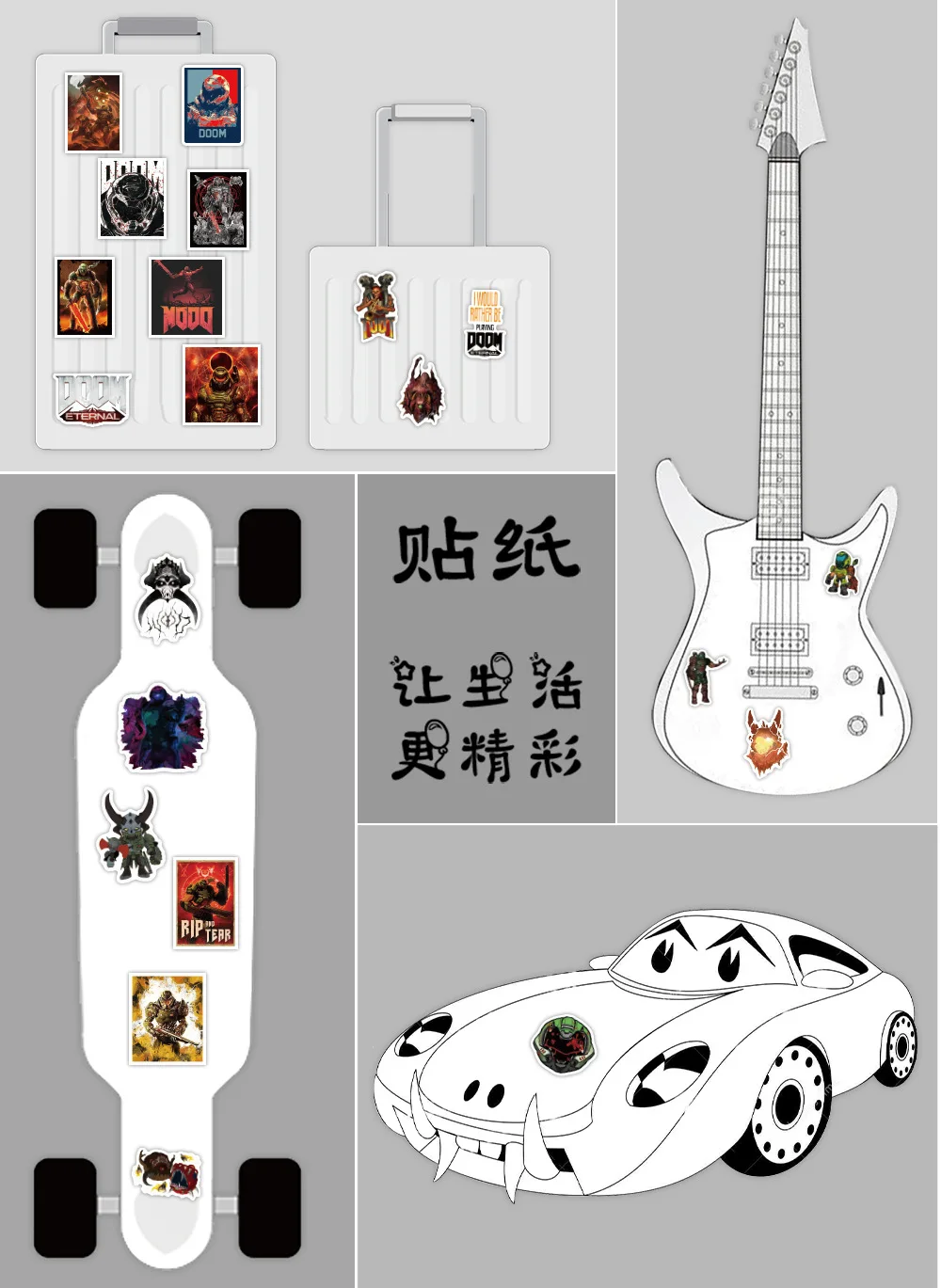 

50pcs Shooting Game Doom Eternal Graffiti Sticker DIY Skateboard Luggage Guitar Notebook Sticker Toy