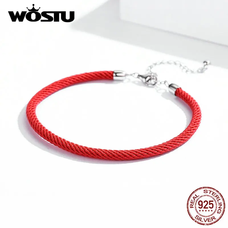 WOSTU 100% настоящий 925 пробы Серебряный Красный веревочный браслет классический