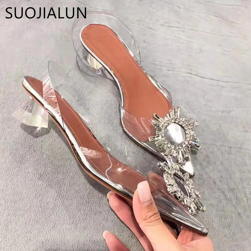 SUOJIALUN/2020 г. весенние Брендовые женские босоножки кристально прозрачные