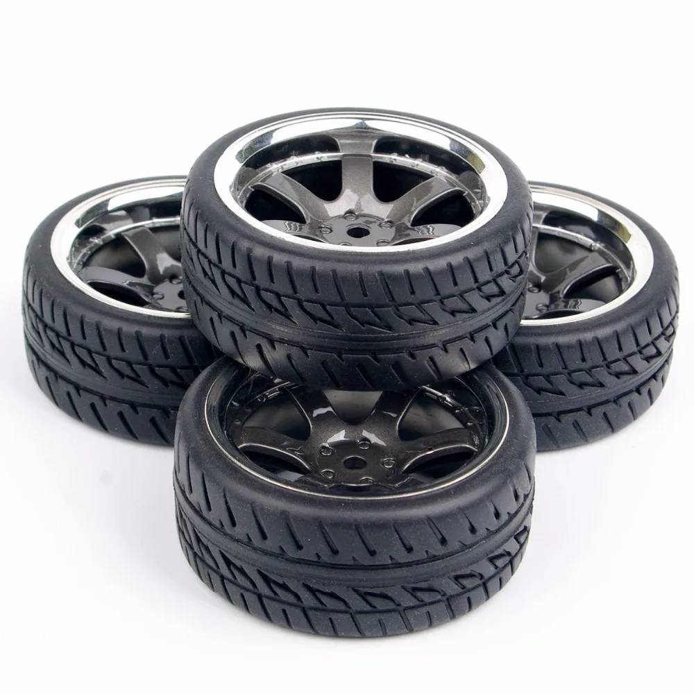 

4pcs Rubber Tires Wheel Rim For HPI HSP Racing RC 1:10 On Road Car Accessory PP0038+PP0150