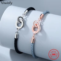 viwisfy real 925 sterling silver bracelet for woman man lovers jewelry round circle rope chain adjustable vw21440