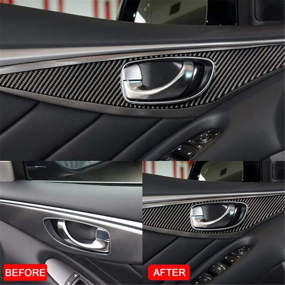 

Car Door Inner Handle Panel Frame Decoration for Infiniti Q50 Q60 2013-2019 Car Interior Accessories Real Carbon Fiber Styling