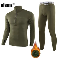 aismz thermal underwear sets men quick drying anti microbial stretch thermo compression fleece sweat fitness warm long johns
