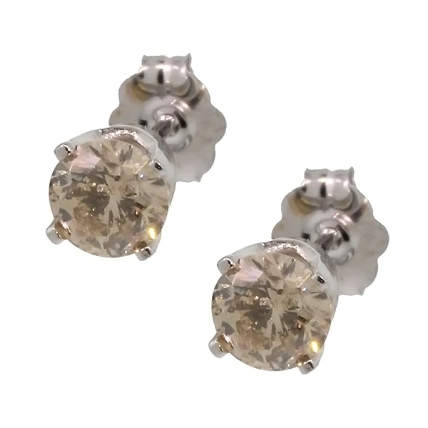 Женские серьги-гвоздики GemStoneKing из натурального белого золота 14 к с круглой