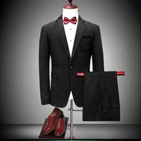 black solid dress 2020 suits men snow point slim fit groom wedding collar tuxedo jacket pants prom party stage suit 86550